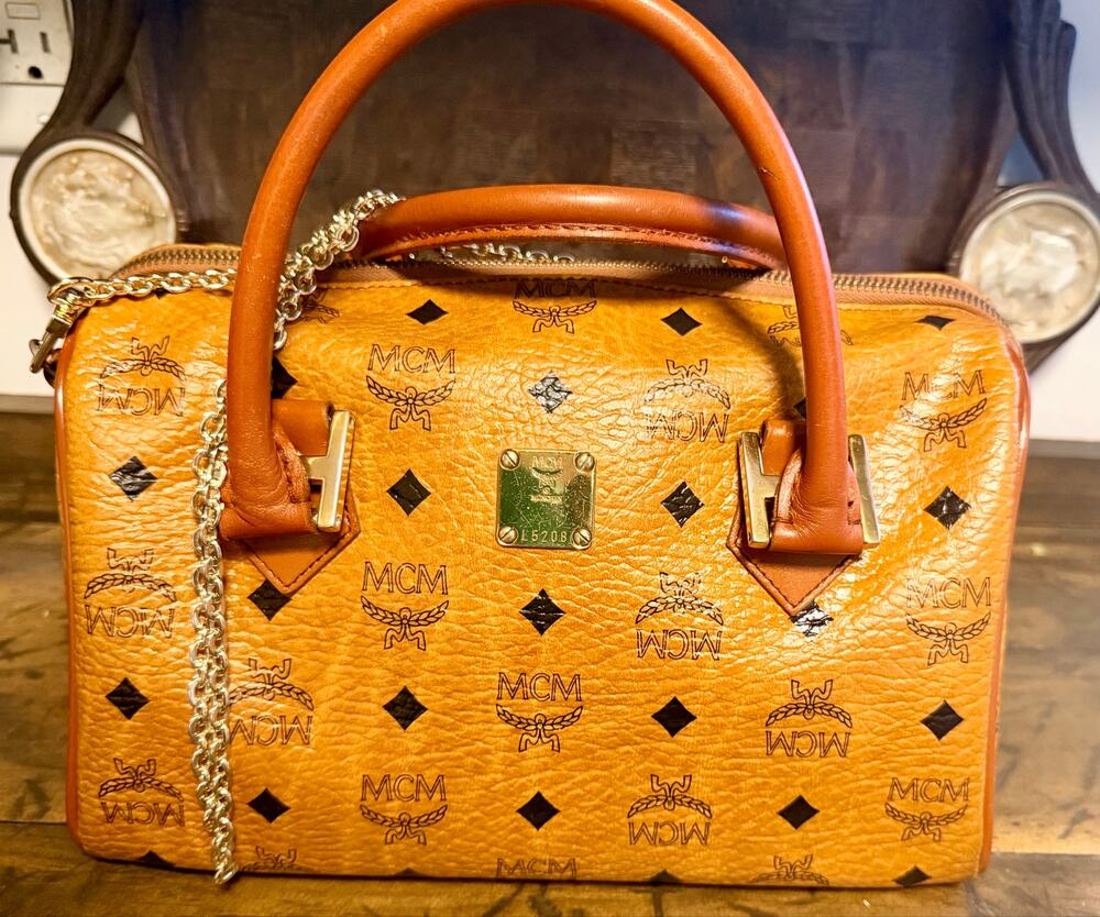 Vintage MCM München Cognac Visetos Boston Bag • COA + Crossbody Chain